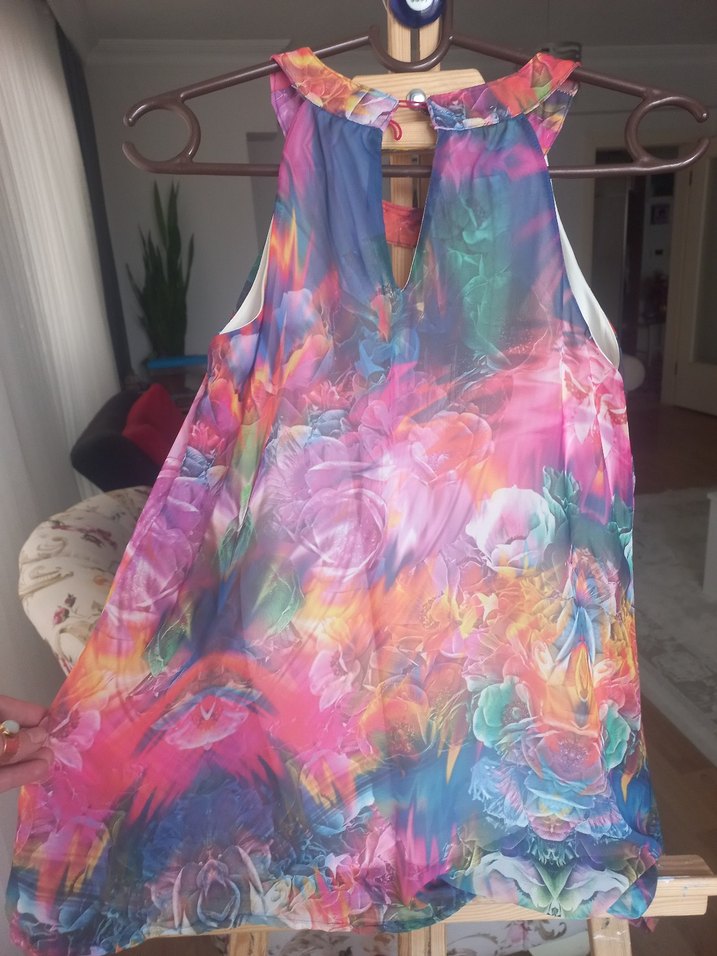 Renkli Bağlama Desenli Mini Tunik - Görsel 4