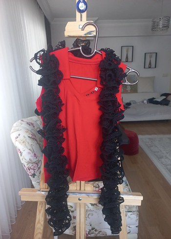 Kadın Siyah Fırfırlı Örgü boyun aksesuari - Görsel 5