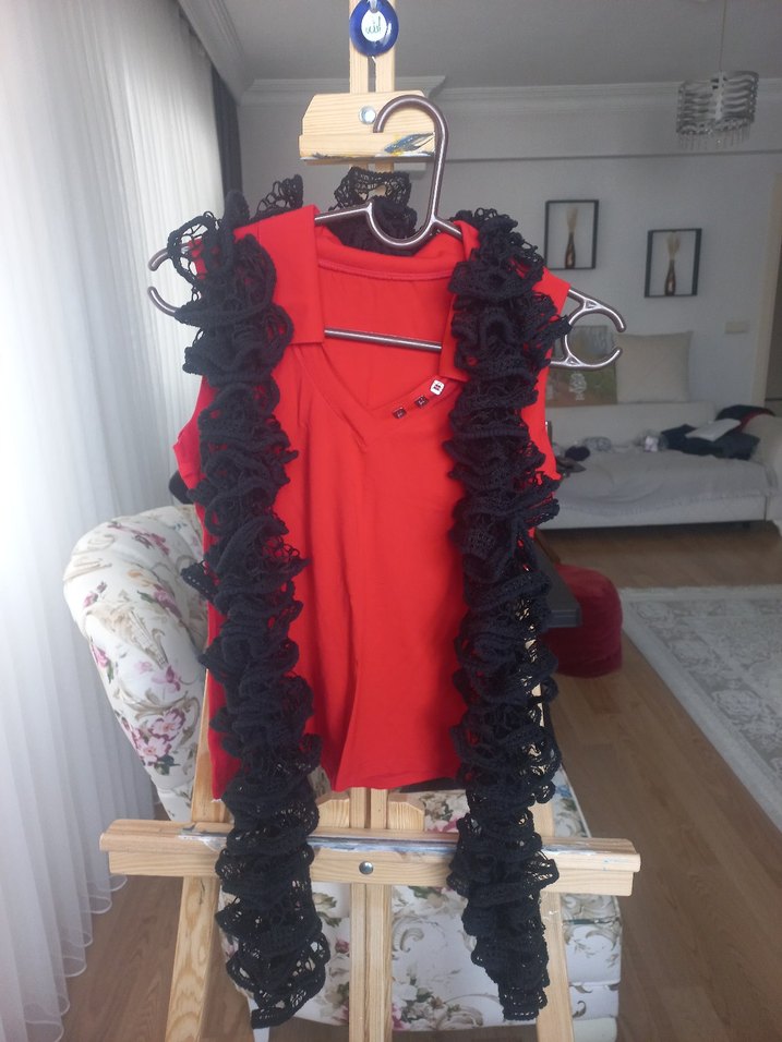 Kadın Siyah Fırfırlı Örgü boyun aksesuari - Görsel 5