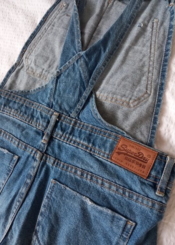 Kadın Mavi Denim Askılı Şort Tulum - Görsel 4