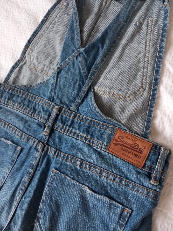 Kadın Mavi Denim Askılı Şort Tulum - Görsel 4