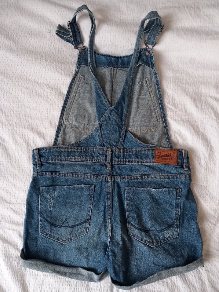 Kadın Mavi Denim Askılı Şort Tulum - Görsel 3