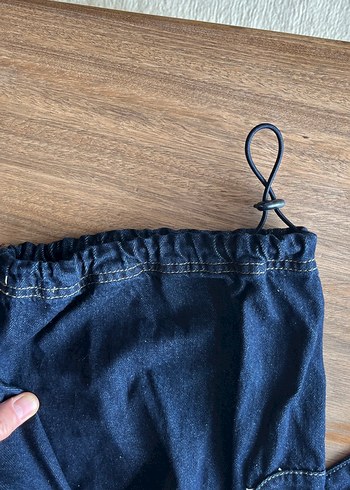 Lacivert Kemerli Geniş Kesim Kadın Kot Pantolon - Görsel 4