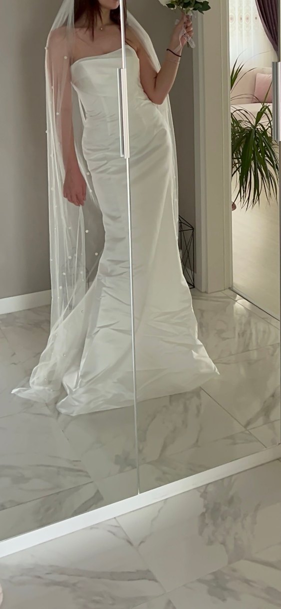 Oleg Cassini Straplez Beyaz A Kesim Düğün Elbisesi - Görsel 3