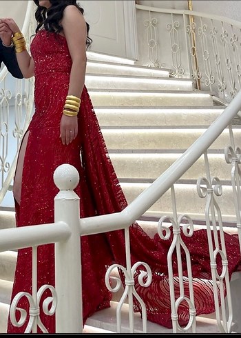 Podium Vip Parlak Kırmızı Kına Elbisesi - Görsel 2