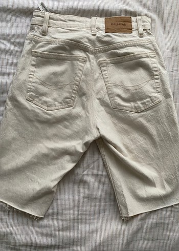 Pull & Bear Straight Kot Krem Şort - Görsel 2