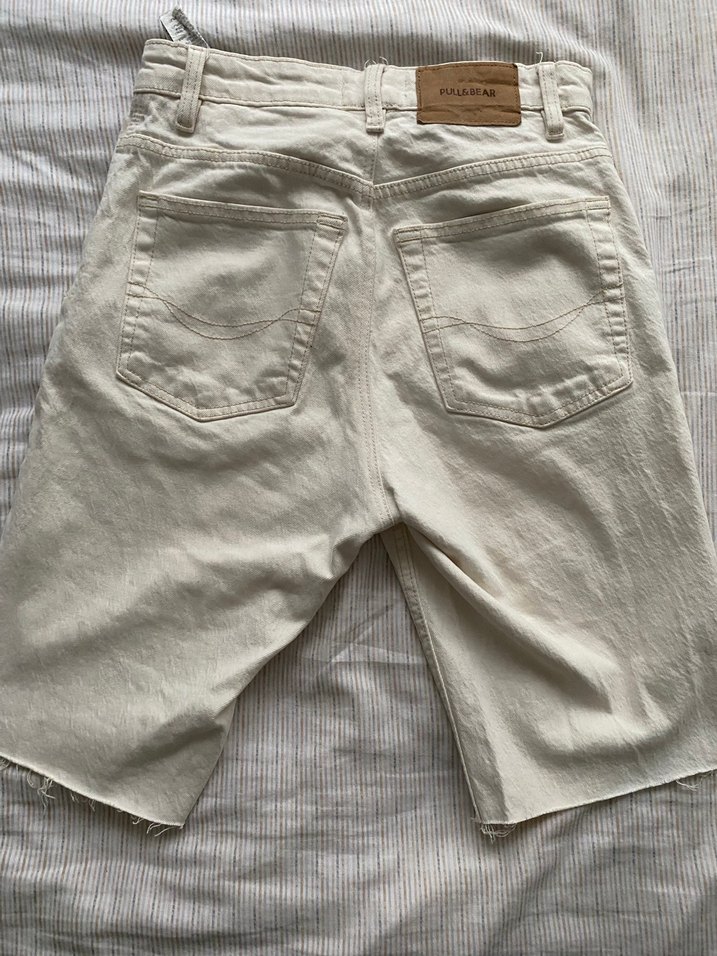 Pull & Bear Straight Kot Krem Şort - Görsel 2