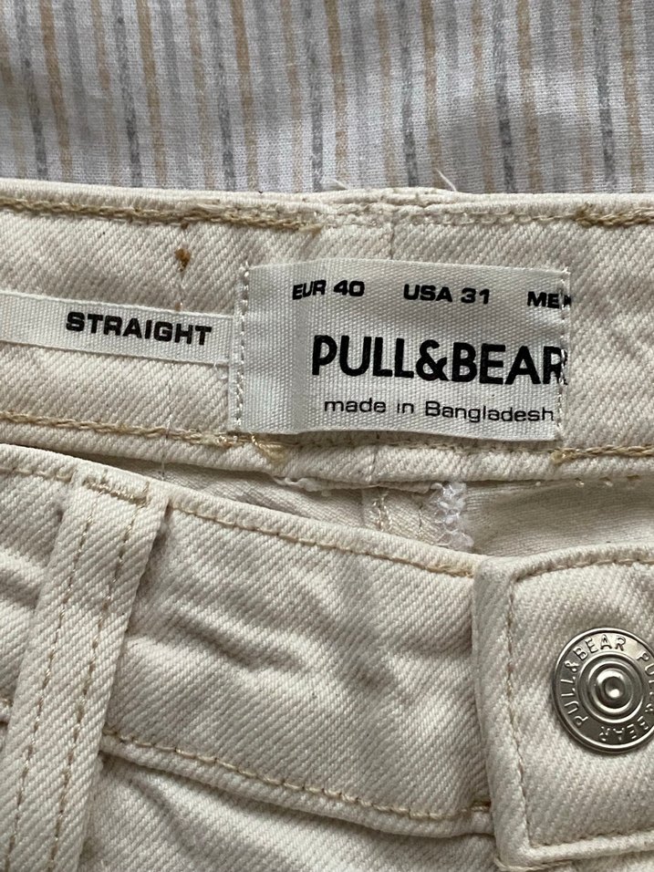 Pull & Bear Straight Kot Krem Şort - Görsel 3