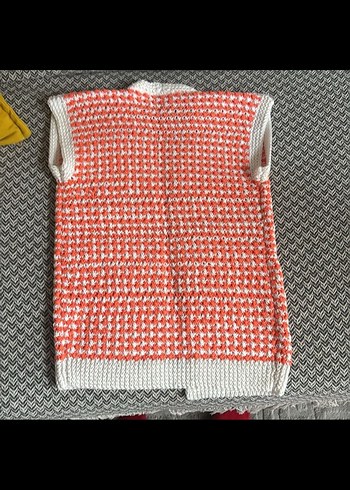 Bohem Gri V Yaka Örgü Kadın Yelek - Görsel 2