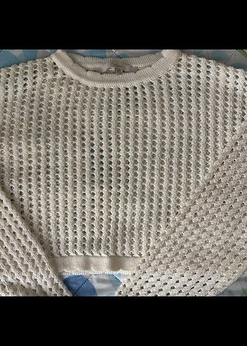 Beyaz Örgü Kadın Uzun Kollu Kazak - Görsel 2