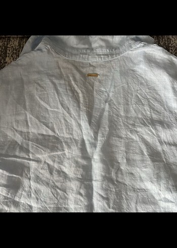 Kadın Keten Gömlek Uzun Kollu Bej - Görsel 3