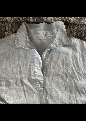 Kadın Keten Gömlek Uzun Kollu Bej - Görsel 2