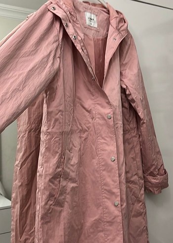 Pembe Midi Boy Düğmeli Kadın Yağmurluk - Görsel 2