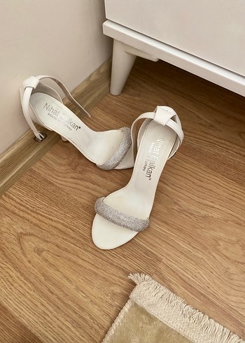 Beyaz Simli İnce Topuklu Kadın Abiye Ayakkabı - Görsel 2