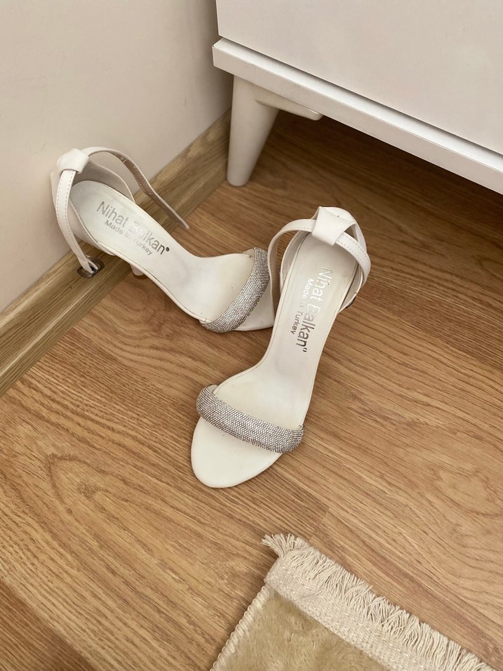 Beyaz Simli İnce Topuklu Kadın Abiye Ayakkabı - Görsel 2