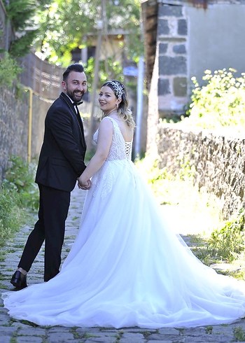 Klasik Beyaz A Kesim Gelinlik - Görsel 2