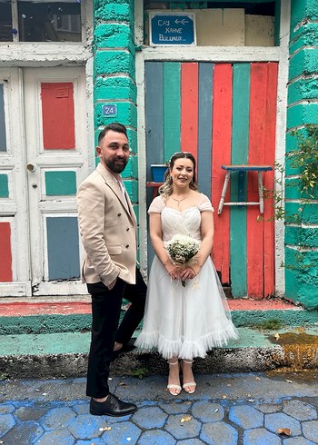 Beyaz Midi Bohem nikah elbisesi - Görsel 3