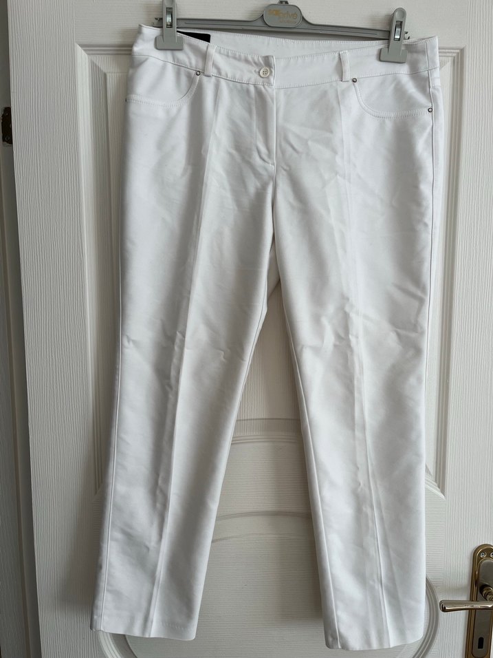 Düğmeli Beyaz Kadın Kumaş Pantolon - Görsel 4