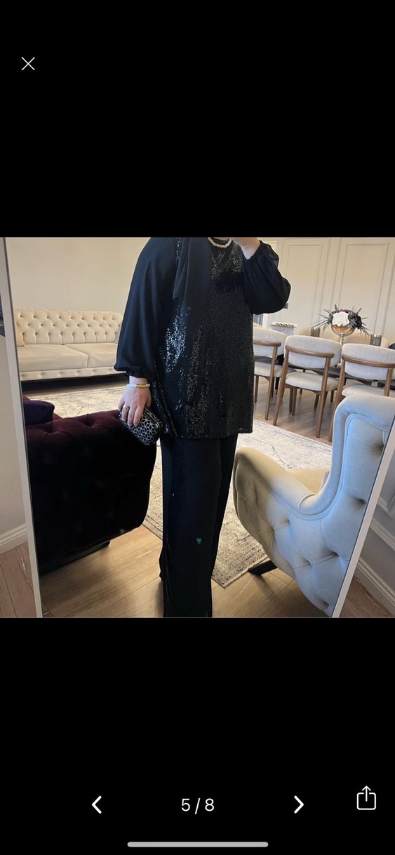 Siyah Uzun Kollu Parlak Tunik ve pantolon Takımı - Görsel 5