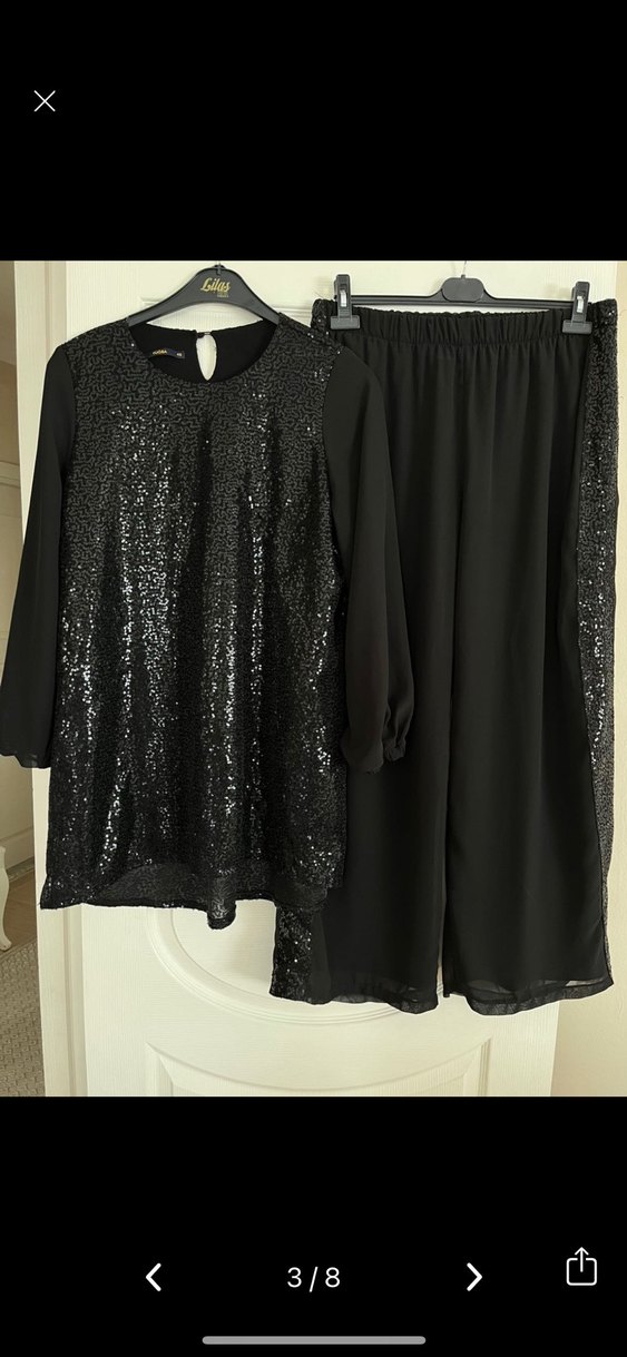 Siyah Uzun Kollu Parlak Tunik ve pantolon Takımı - Görsel 4