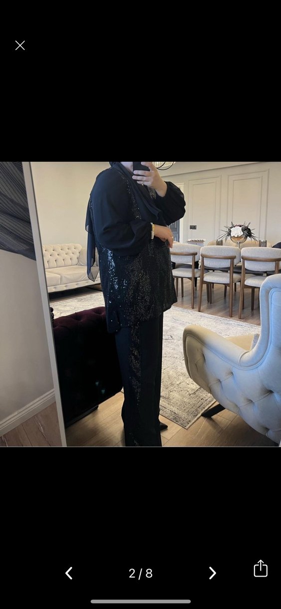 Siyah Uzun Kollu Parlak Tunik ve pantolon Takımı - Görsel 2