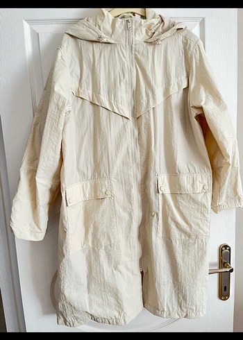 Bej Uzun Keten Kadın Yağmurluk - Görsel 5