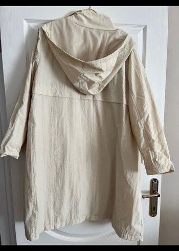 Bej Uzun Keten Kadın Yağmurluk - Görsel 4