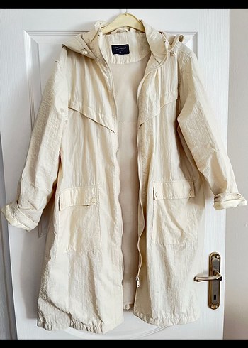 Bej Uzun Keten Kadın Yağmurluk - Görsel 2