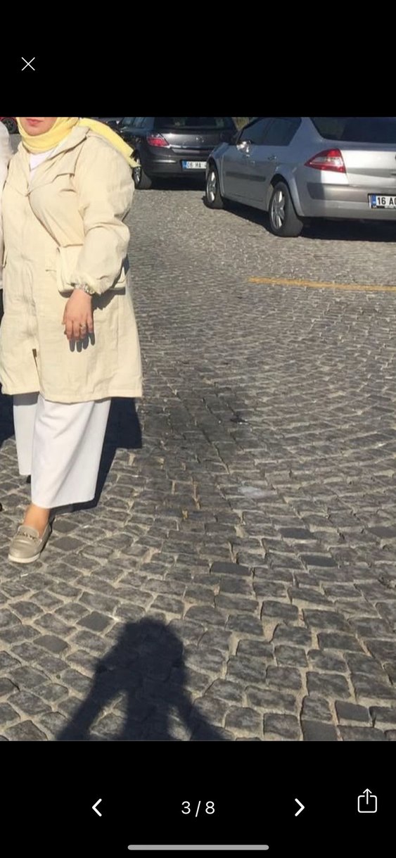 Bej Uzun Keten Kadın Yağmurluk - Görsel 3