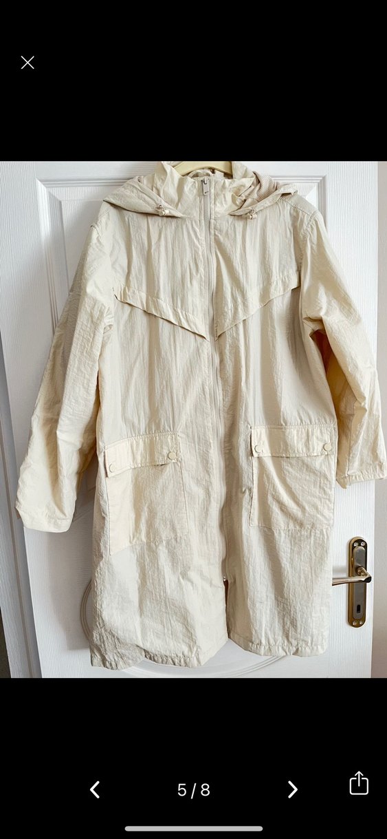 Bej Uzun Keten Kadın Yağmurluk - Görsel 5