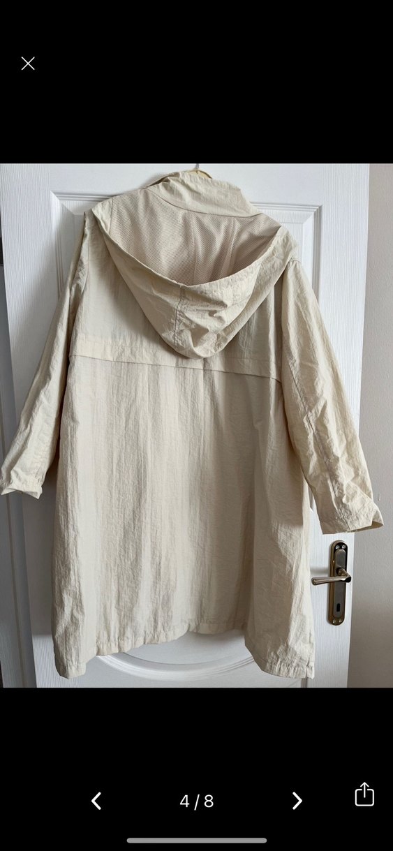 Bej Uzun Keten Kadın Yağmurluk - Görsel 4