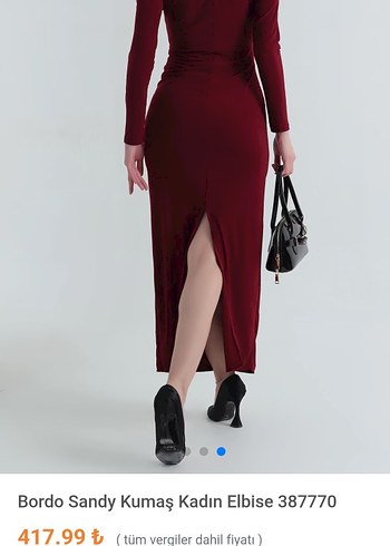 Bordo Sandy Kumaş Kadın uzun Elbise - Görsel 3