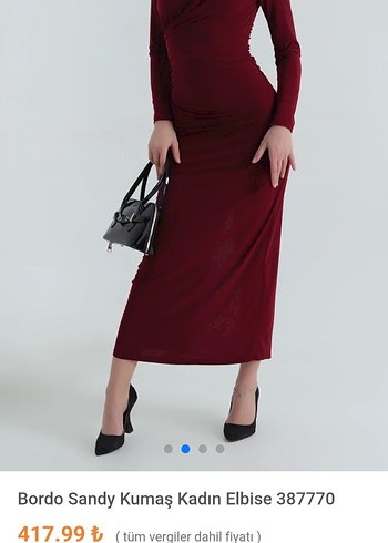 Bordo Sandy Kumaş Kadın uzun Elbise - Görsel 2