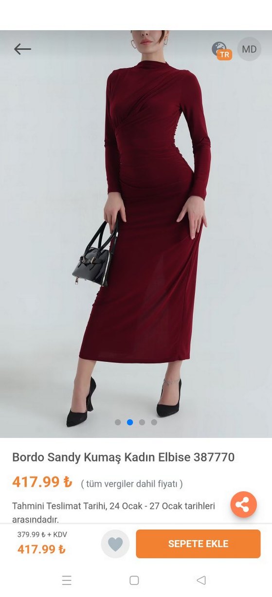 Bordo Sandy Kumaş Kadın uzun Elbise - Görsel 2