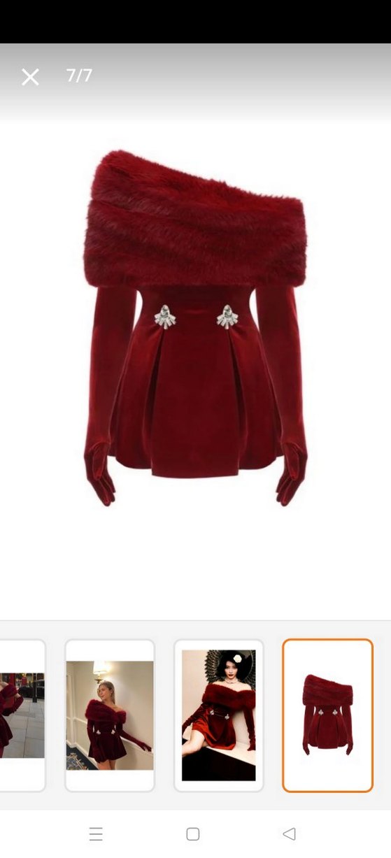 Bordo Kürk Detaylı Straplez Mini Elbise - Görsel 3