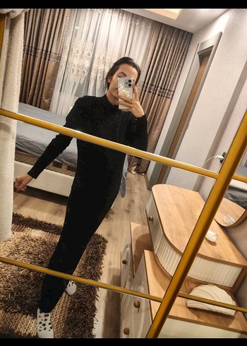 Siyah Triko Uzun Balıkçı Yaka Elbise - Görsel 3