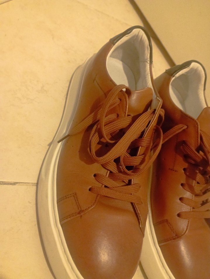 Bej Deri Erkek Spor Ayakkabı - Görsel 2