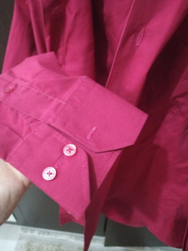 Kırmızı Erkek Gömlek, Uzun Kollu, Düğmeli - Görsel 5