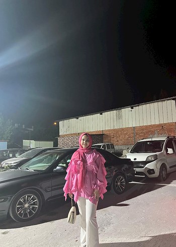 Pembe fırfırlı Poplin gömlek - Görsel 2