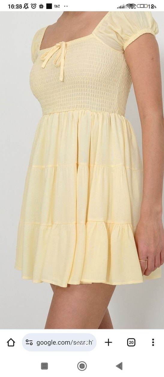 Sarı Mini Elbise, Askılı, Fırfırlı - Görsel 3
