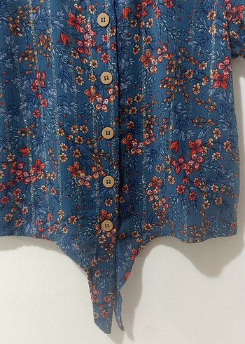 Düğmeli Kısa Kollu Bohem Çocuk Bluz - Görsel 4