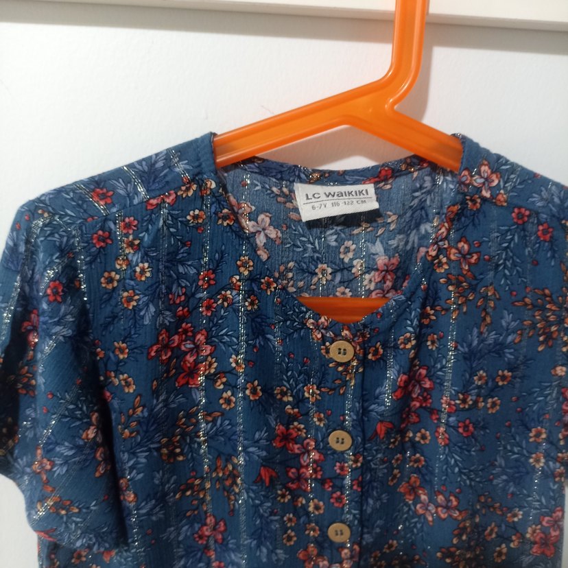 Düğmeli Kısa Kollu Bohem Çocuk Bluz - Görsel 2