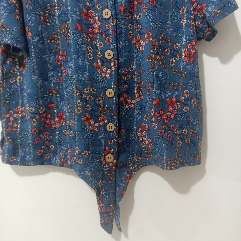 Düğmeli Kısa Kollu Bohem Çocuk Bluz - Görsel 4