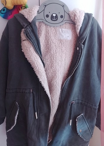 Gri Midi Boy Kürklü Denim Ceket - Görsel 3