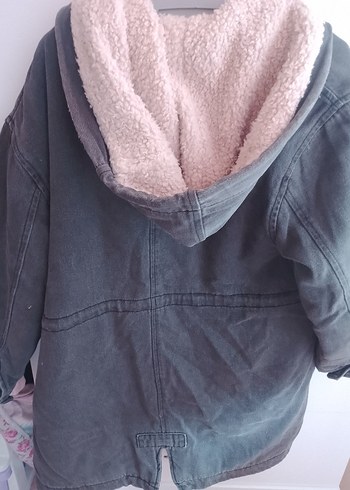 Gri Midi Boy Kürklü Denim Ceket - Görsel 2