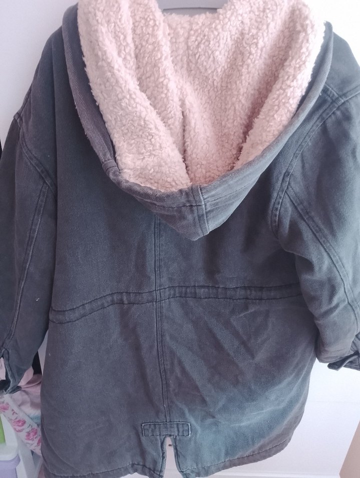 Gri Midi Boy Kürklü Denim Ceket - Görsel 2