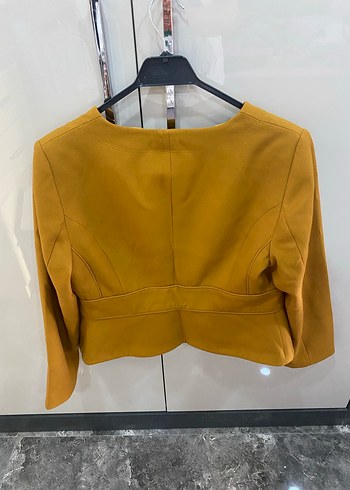 Sarı Mini Süet Kemerli Kadın Blazer - Görsel 2
