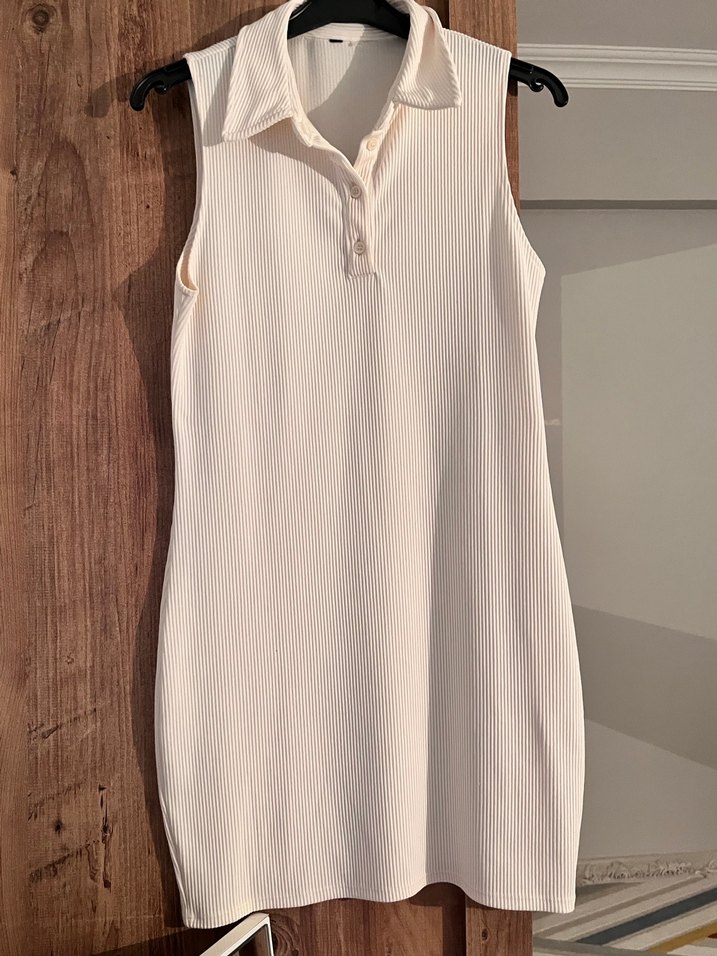 Beyaz Kolsuz Midi Elbise - Görsel 2