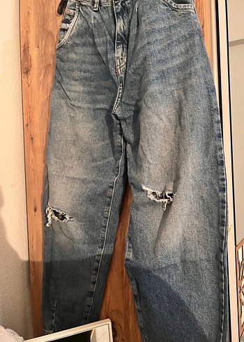 Gri Mavi Kadın Bol Kesim Kot Pantolon - Görsel 4