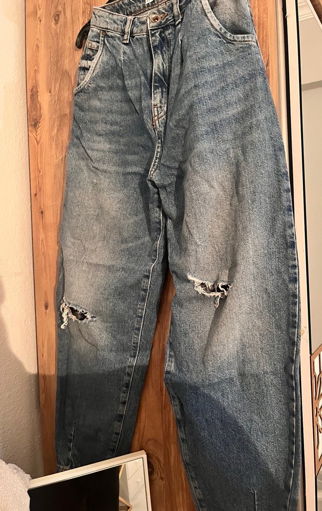 Gri Mavi Kadın Bol Kesim Kot Pantolon - Görsel 4